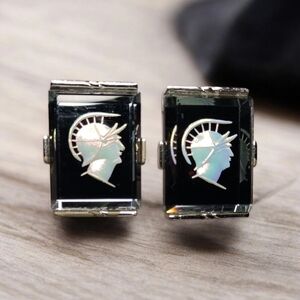 Vtg MCM Swank Cufflinks Mother Of Pearl Inlay
